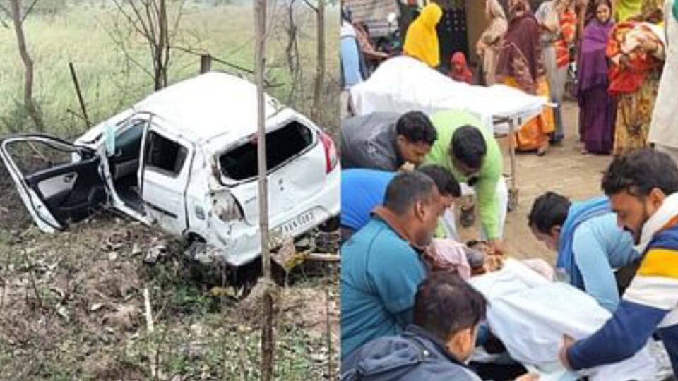 दर्दनाक हादसा : मवेशी से टकराकर पलटी कार, रिटायर्ड मेजर की पत्नी समेत मौत, दो नाती व दामाद घायल