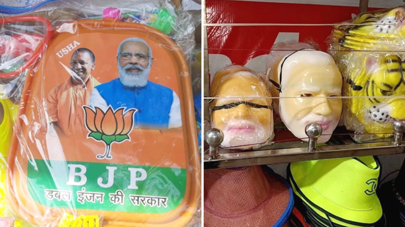 बाजार में पटाखे वाले गुलाल और मोदी-योगी मुखौटे की मची धूम