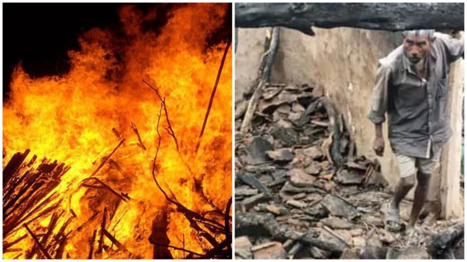 दीपक की चिंगारी बनी "विनाश" का कारण: घर जलकर हुआ राख, 8 बकरियों की मौत
