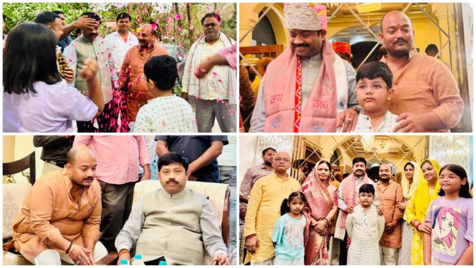 अंकित नें मंत्री नंदी के स्वागत में बहाई पारिवारिक रसधार:गुलाब वर्षा और चांदी के मुकुट से अभिनंदन