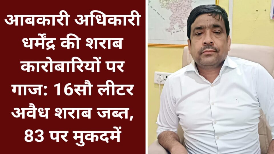 आबकारी अधिकारी धर्मेंद्र की शराब कारोबारियों पर 'गाज' : 16सौ लीटर अवैध शराब जब्त, 83 पर मुकदमें