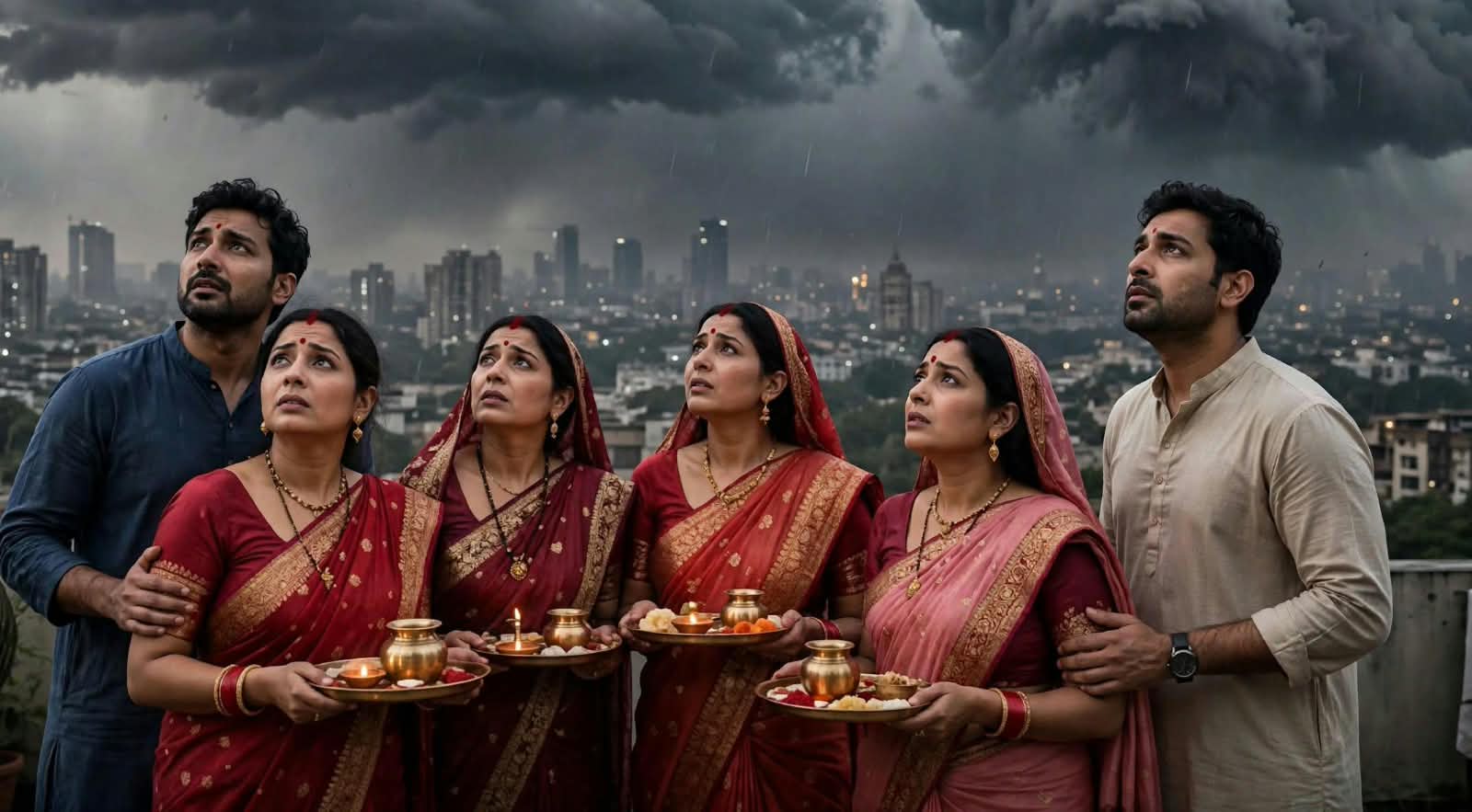 बदली में 'छुप' गया चांद: सुहागिनें बोलीं 'गंगा मइया' में जब तक पानी रहे, मेरे सजना तेरी जिंदगानी रहे